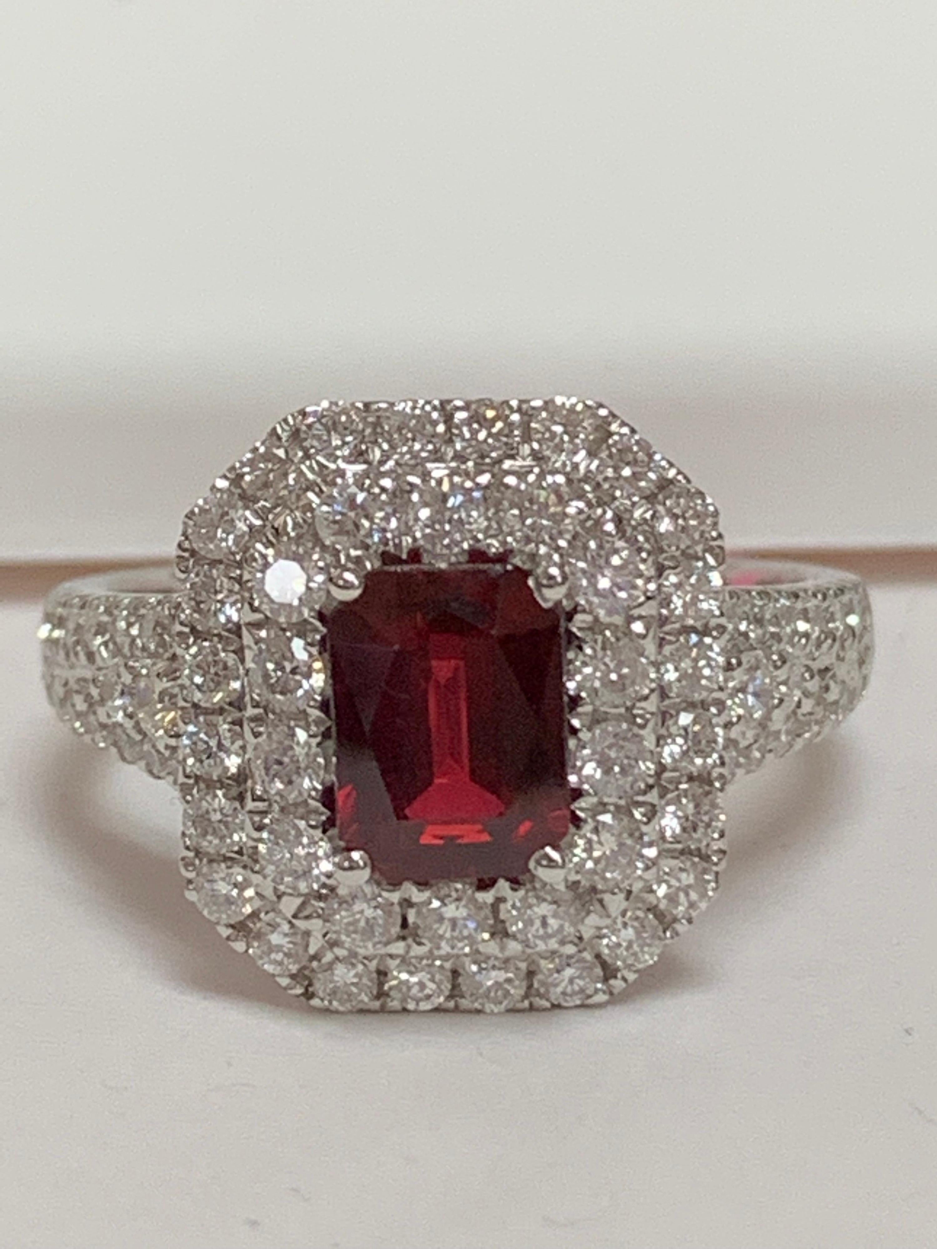 GIA Certified 1.39 Carat Ruby and Diamond Ring In New Condition In Trumbull, CT