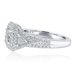 GIA Certified 1.39 Ctw Princess Cut Diamond Halo Engagement Ring 18K White Gold