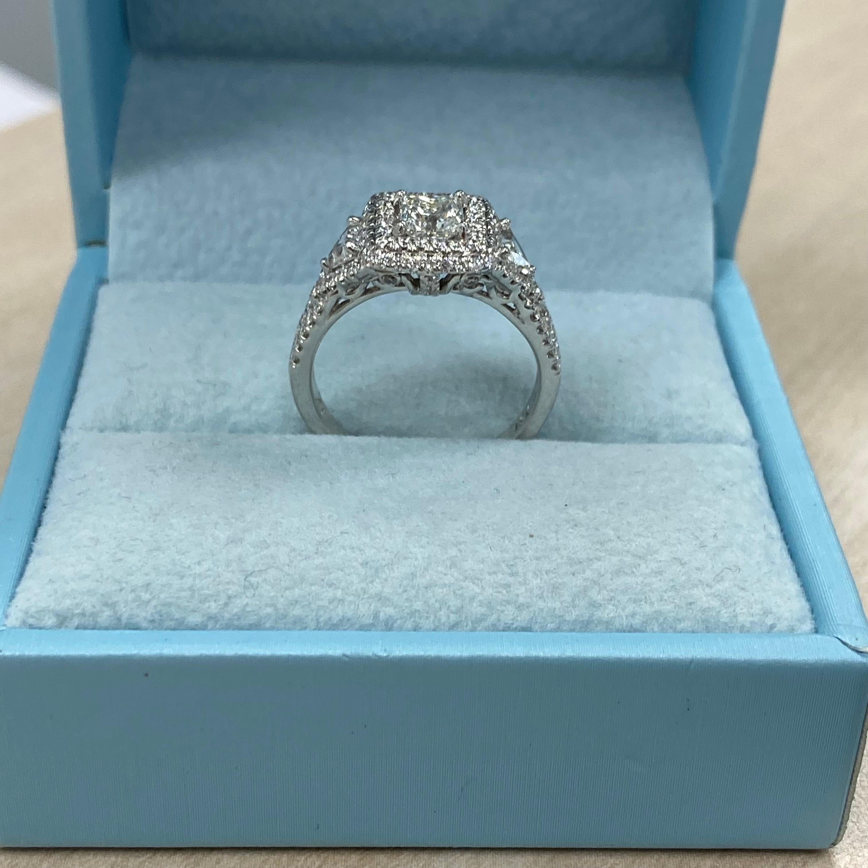 GIA Certified 1.39 Ctw Princess Cut Diamond Halo Engagement Ring 18K White Gold For Sale 4