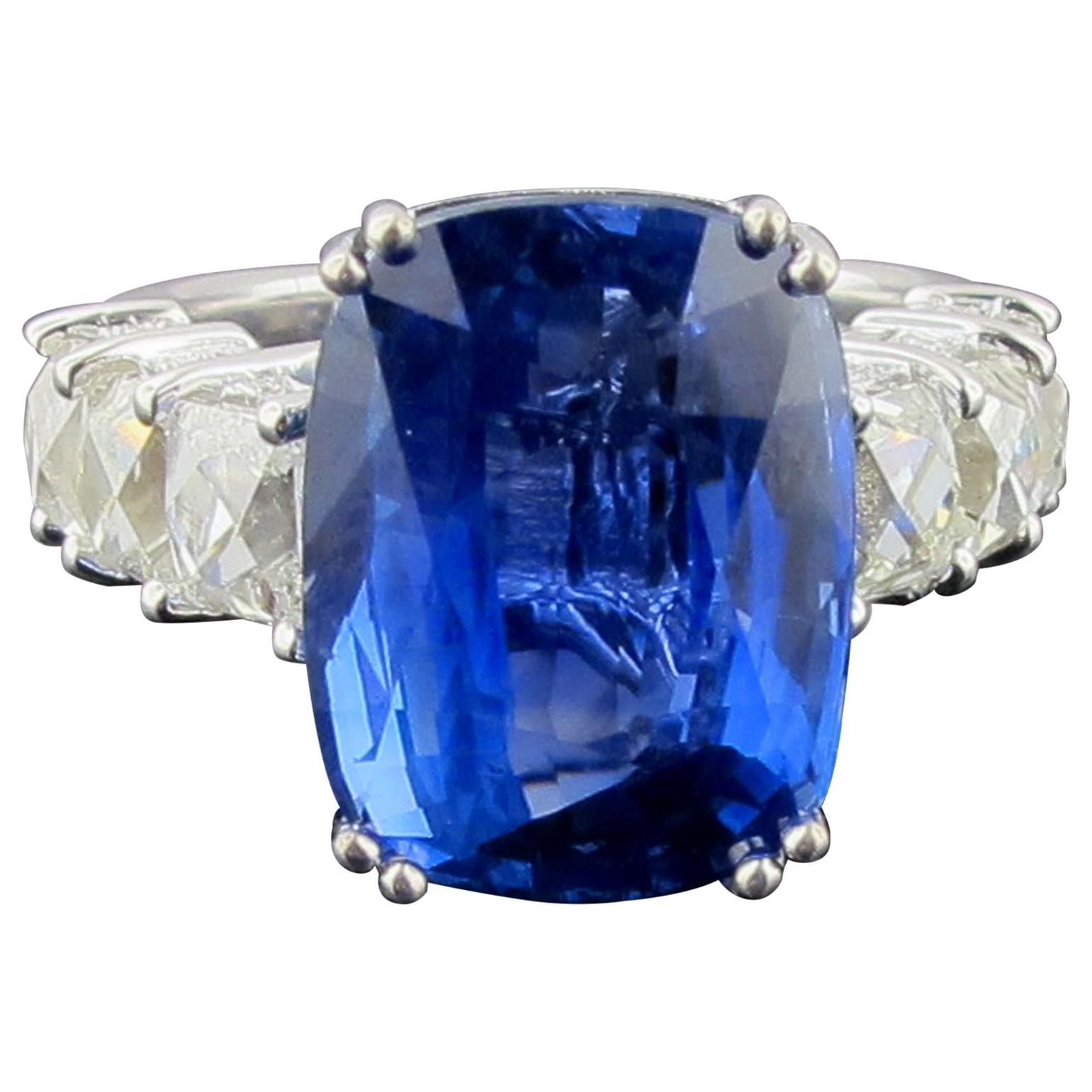 GIA Certified 13.97 Carat Burma No-Heat Blue Sapphire Diamond Ring in Platinum