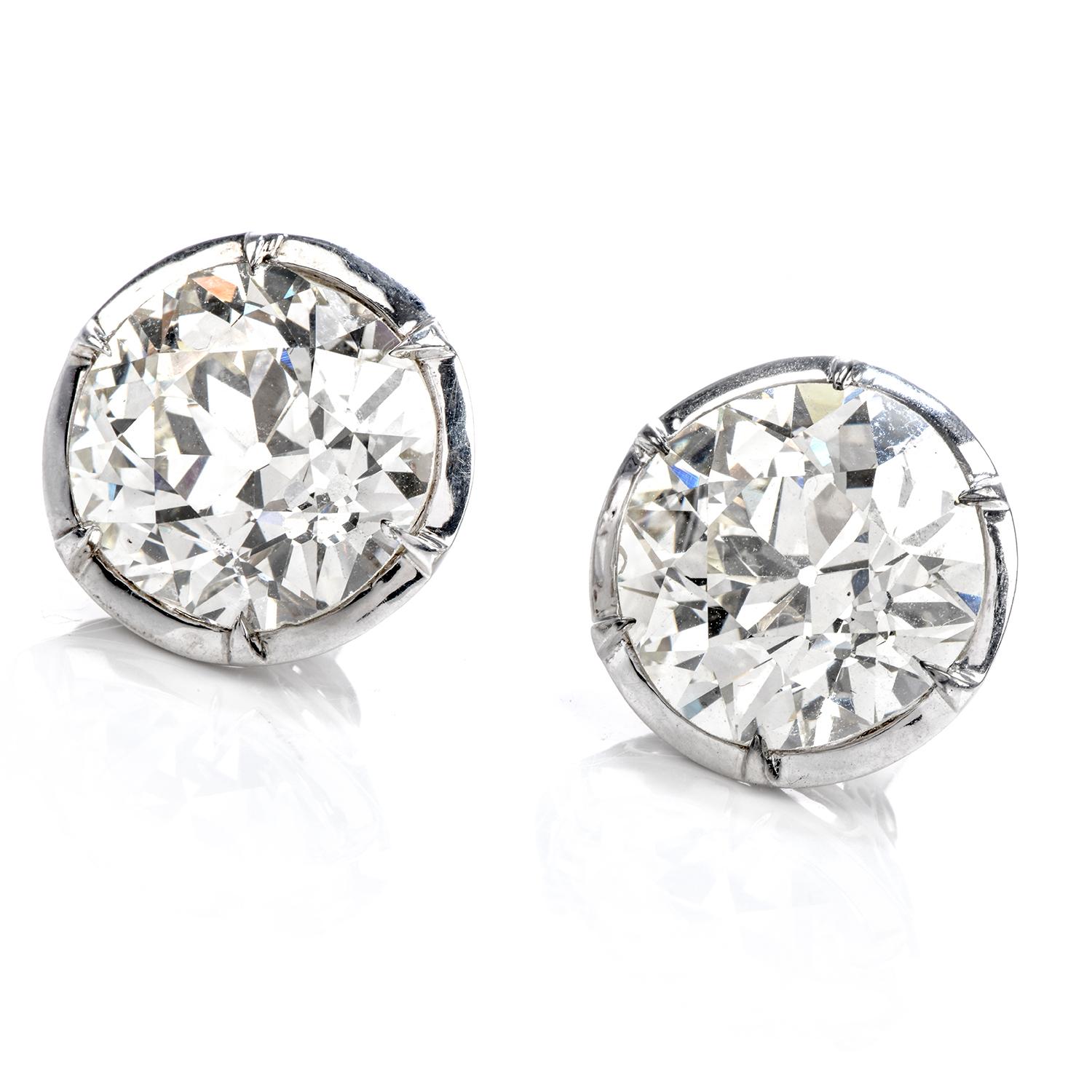 These will make a Statement ANYWHERE!

This magnificent pair of Vintage Old European Cut Diamond Stud Earrings will make any statement you wish to make!  

The large focal diamonds are each GIA Certified.  One is 6.93 carats graded N color and SI1