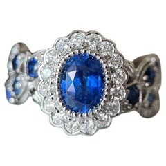 GIA certified 1.39Ct Burma No Heat Blue Sapphire Ring with Natural Diamonds