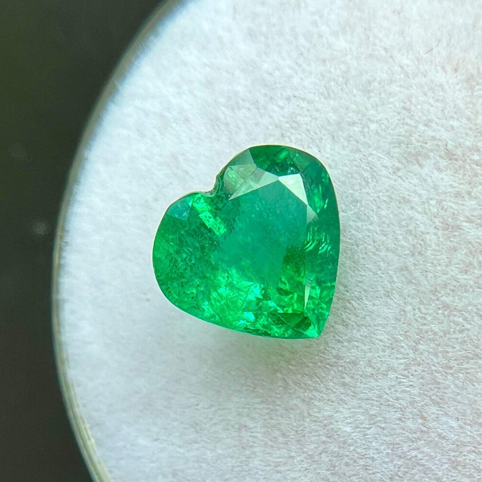GIA CERTIFIED 1.39ct Natural Emerald VIVID Green Heart Cut Loose 7.4x7.8mm 1