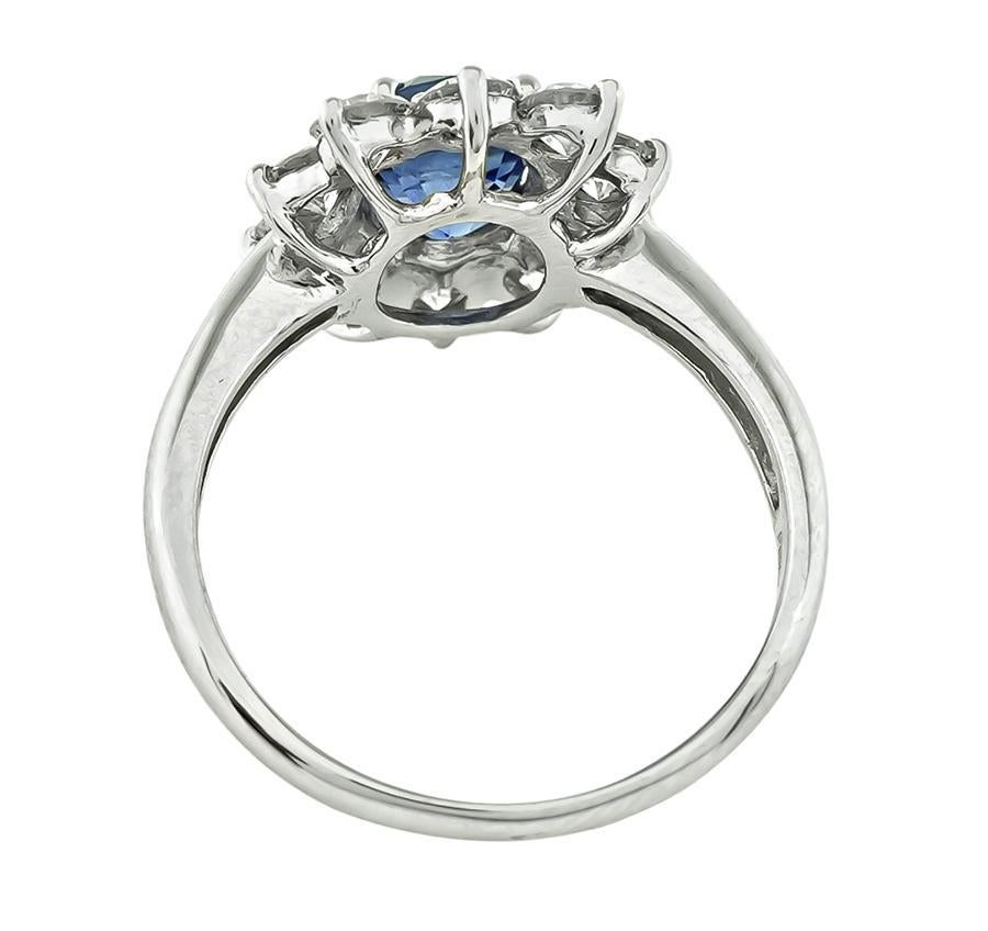 Oval Cut GIA Certified 1.39ct No Heat Burma Sapphire 1.00ct Diamond Engagement Ring For Sale