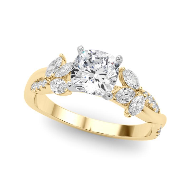 Taille coussin Bague en diamant certifié GIA de 1.3 ct coussin entrelacé Garden Flower Vine en vente