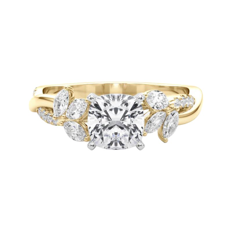 Bague en diamant certifié GIA de 1.3 ct coussin entrelacé Garden Flower Vine