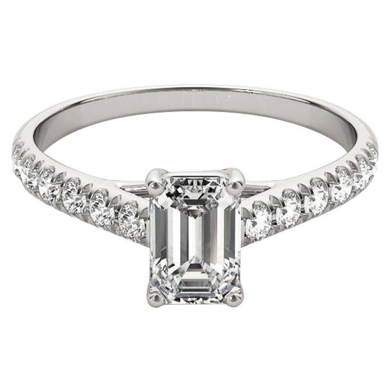 GIA zertifiziert 1.3ct Smaragd Pave Trellis verflochten Prong Diamantring