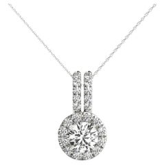 GIA Certified 1.3ct Round Diamond Double Bail Halo Gold Pendant Necklace