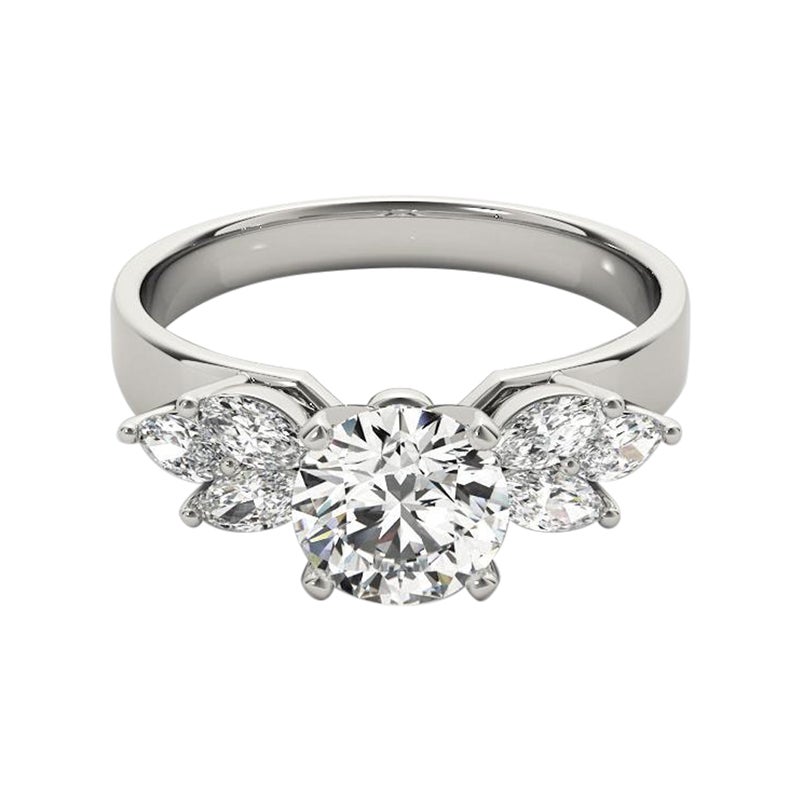 GIA Certified 1.3ct Round & Marquise Cluster Multi-Stone Diamond Ring in Platino