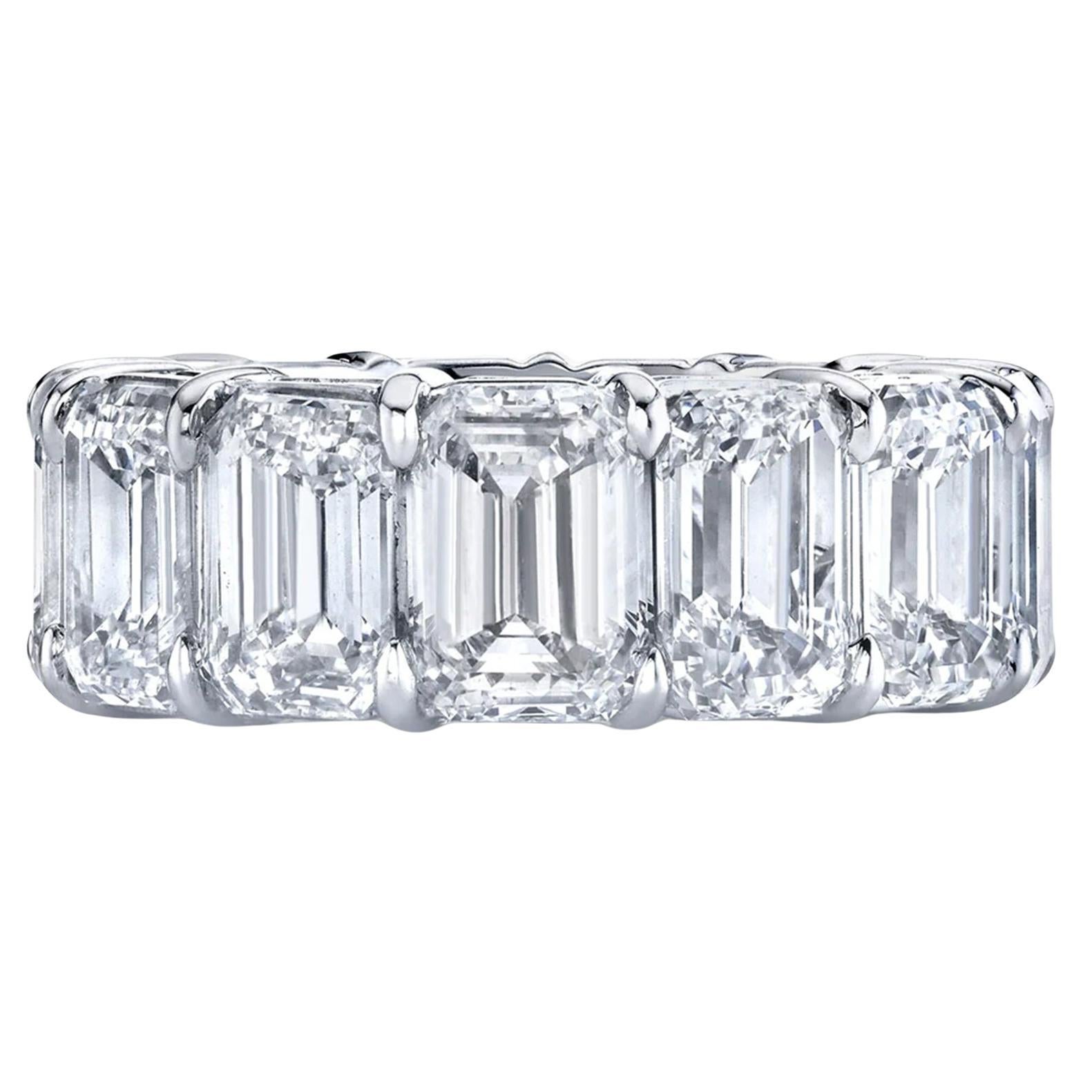 Discover elegance redefined with our Platinum Custom Handcrafted Shared Prong Low Base Eternity Band, adorned with 14 GIA Certified Emerald Cut Diamonds, totaling an impressive 14.25 carats. Each diamond, ranging from G to H color, boasts a