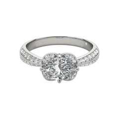 GIA Certified 1.4 Carat East-West Oval Halo Double Pave Diamond Ring