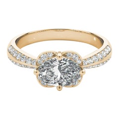 GIA Certified 1.4 Carat East-West Oval Halo Double Pave Diamond Ring