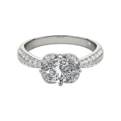 GIA Certified 1.4 Carat East-West Oval Halo Double Pave Platinum Diamond Ring