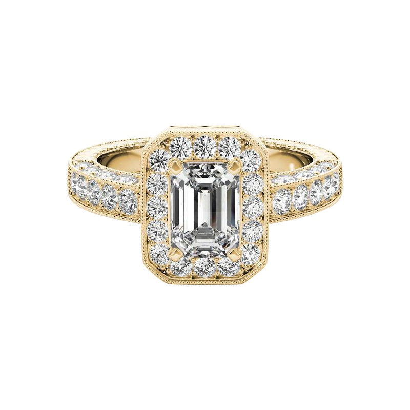 GIA Certified 1.4 Carat Emerald Halo Openwork Diamond Ring