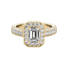 GIA Certified 1.4 Carat Emerald Halo Openwork Diamond Ring