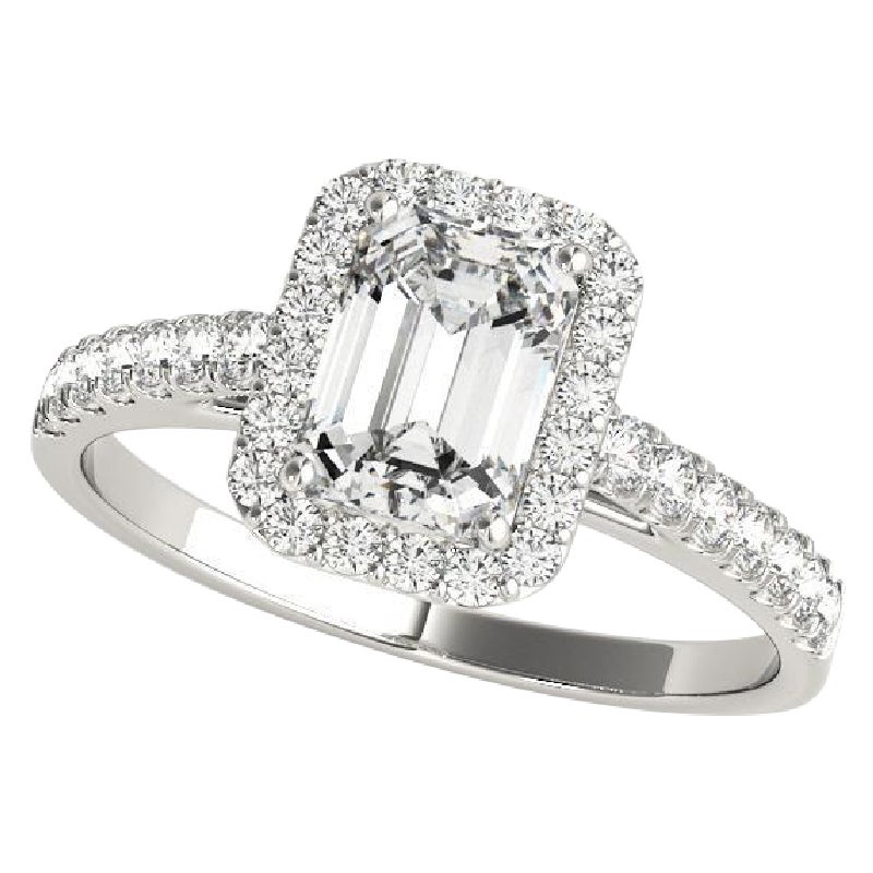 GIA Certified 1,4 Carat Emerald Halo Pave Anello con diamanti in oro bianco 18K