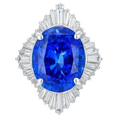 Zafiro azul y diamante en platino de 14 quilates sin tratamiento térmico certificado por GIA Vintage