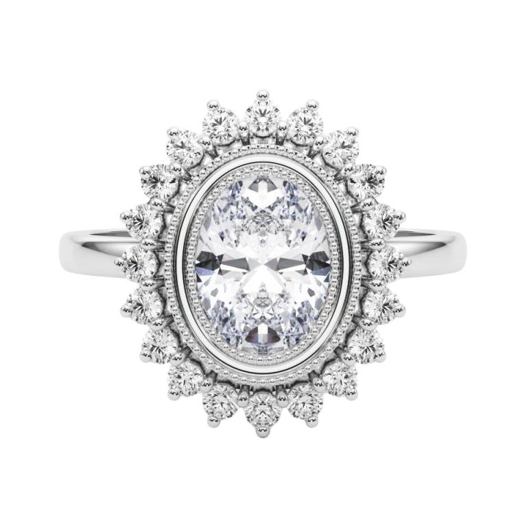 Anello con diamante a fiore d'epoca a grappolo ovale certificato GIA da 1.4 carati