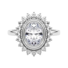 Anello con diamante a fiore d'epoca a grappolo ovale certificato GIA da 1.4 carati
