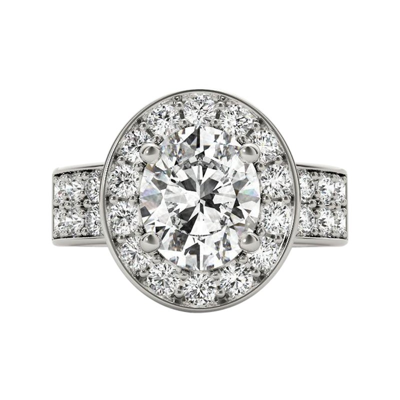 Certifié GIA 1.4 Carat Oval Halo Double Channel  Bague en diamant