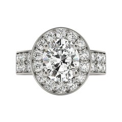 Certifié GIA 1.4 Carat Oval Halo Double Channel  Bague en diamant