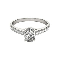 Anello con solitario ovale e canale con pavé di diamanti certificato GIA da 1.4 carati