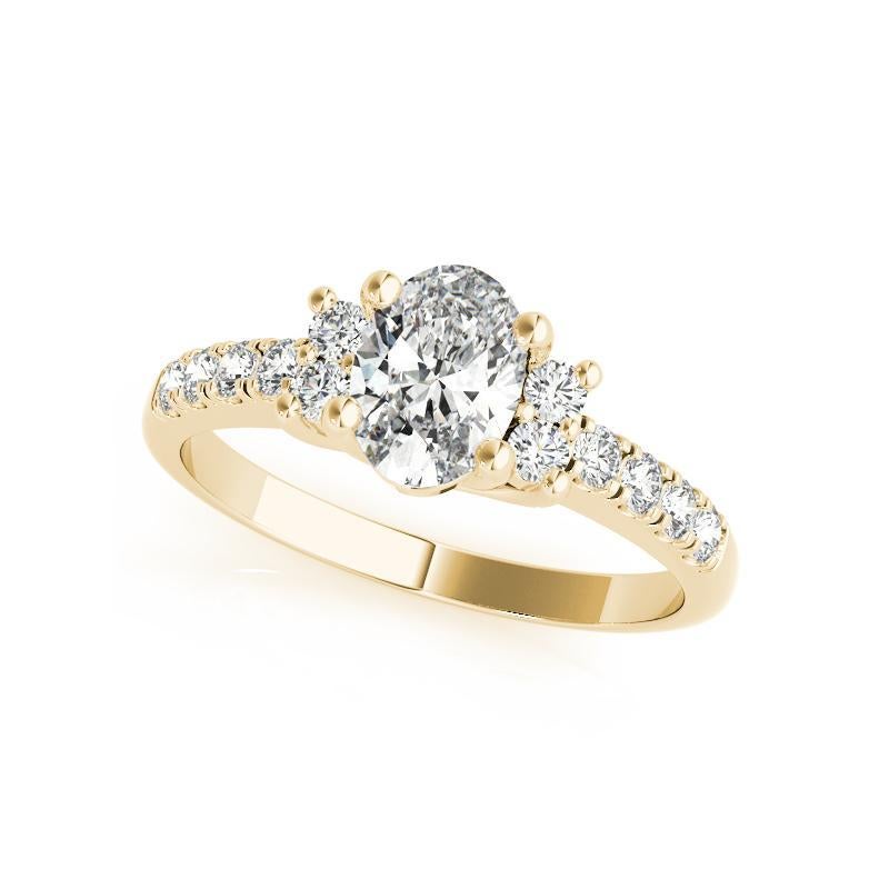 Taglio ovale GIA Certified 1,4 Carat Oval Three-Stone Pave Anello con diamanti in oro giallo 18K in vendita
