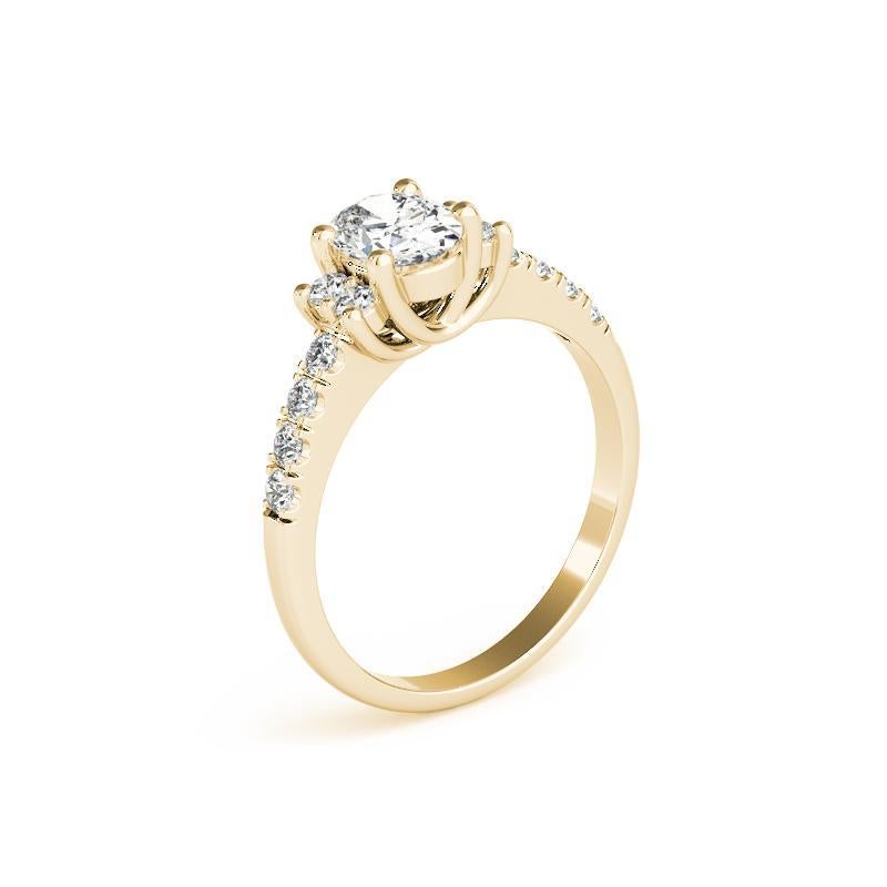 Donna GIA Certified 1,4 Carat Oval Three-Stone Pave Anello con diamanti in oro giallo 18K in vendita