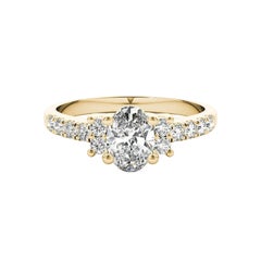 GIA Certified 1.4 Carat Oval Three-Stone Pave 18K Yellow Gold Diamond Ring
