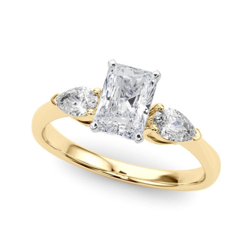 Taglio radiant Anello con diamante radiante est-ovest a tre pietre certificato GIA da 1.4 carati in vendita