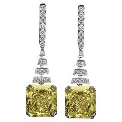 GIA Certified 14 Carat Radiant Fancy Yellow Earrings