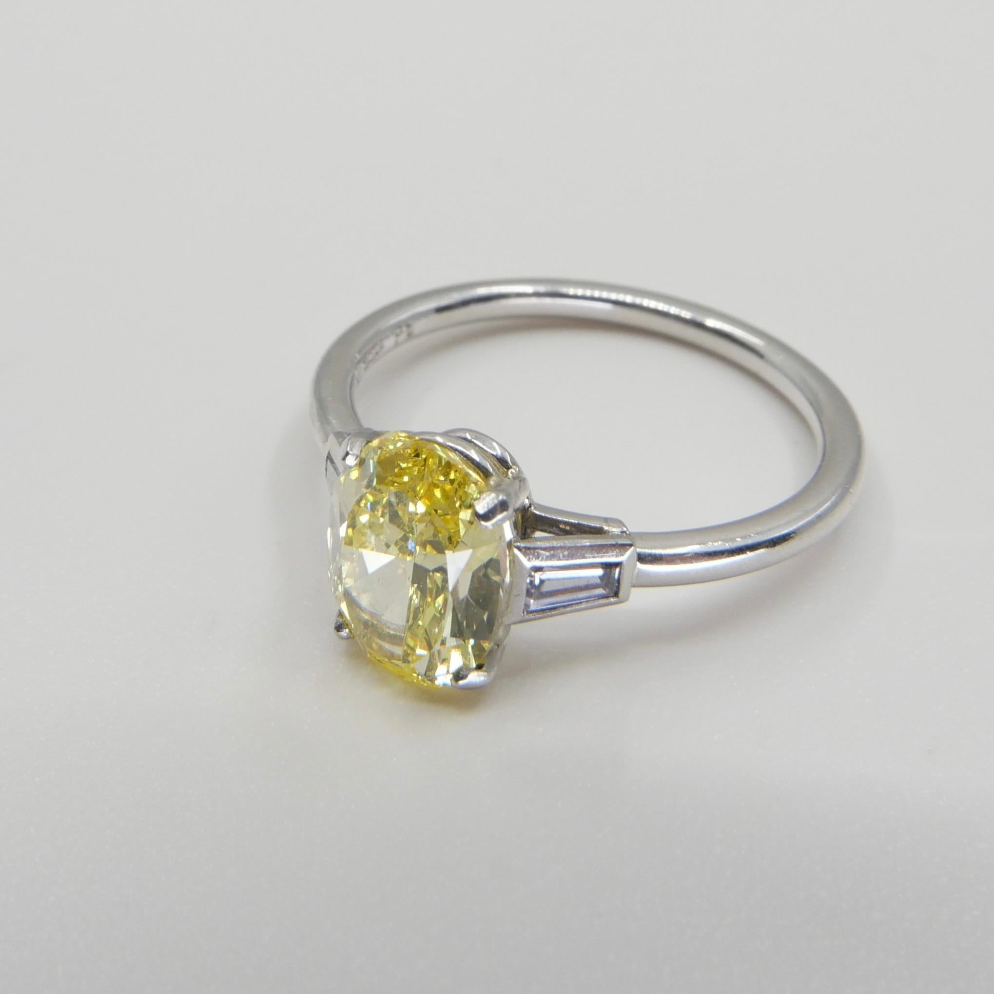 GIA Certified 1.4 Cts Fancy Vivid Yellow Oval Diamond Ring. Strong Color. 4