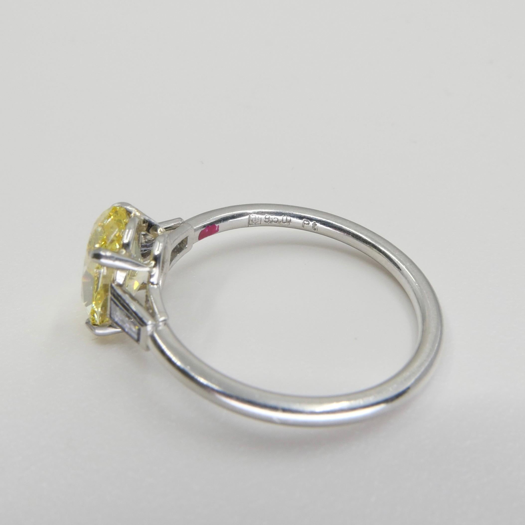 GIA Certified 1.4 Cts Fancy Vivid Yellow Oval Diamond Ring. Strong Color. 6