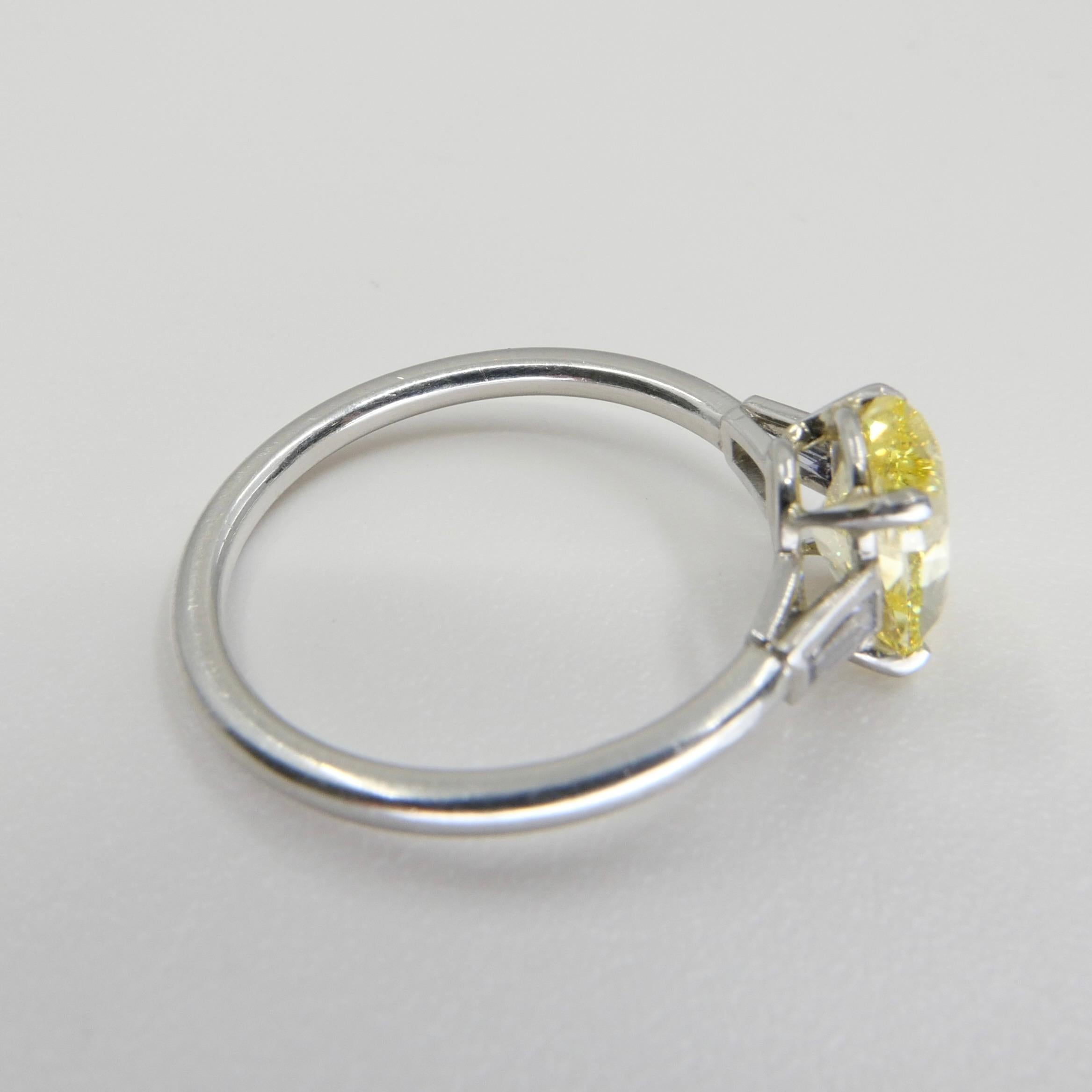 GIA Certified 1.4 Cts Fancy Vivid Yellow Oval Diamond Ring. Strong Color. 8