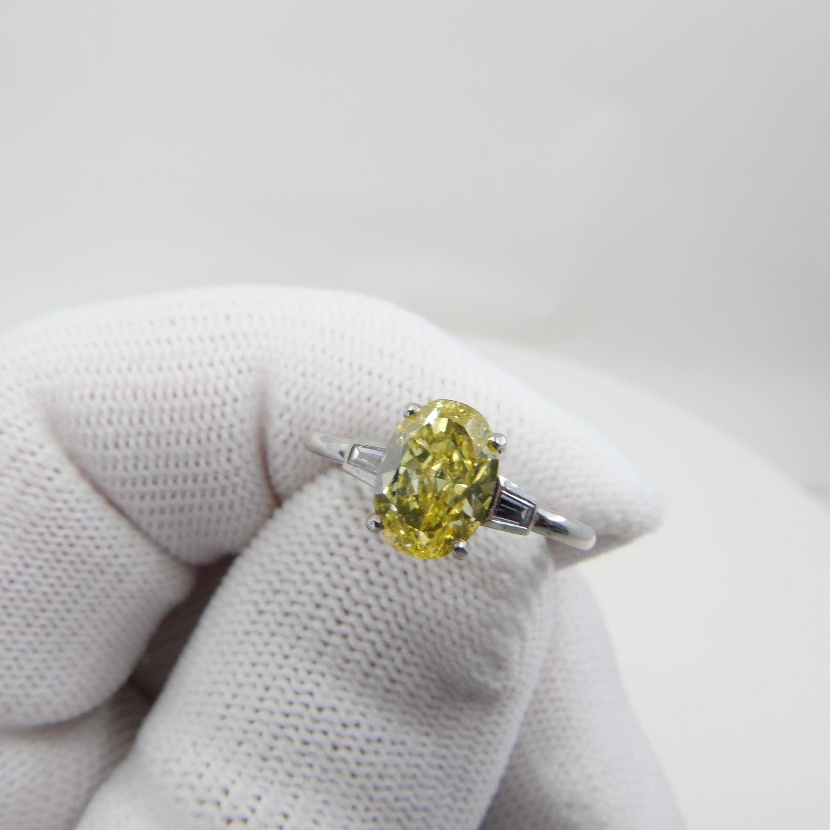 GIA Certified 1.4 Cts Fancy Vivid Yellow Oval Diamond Ring. Strong Color. 9
