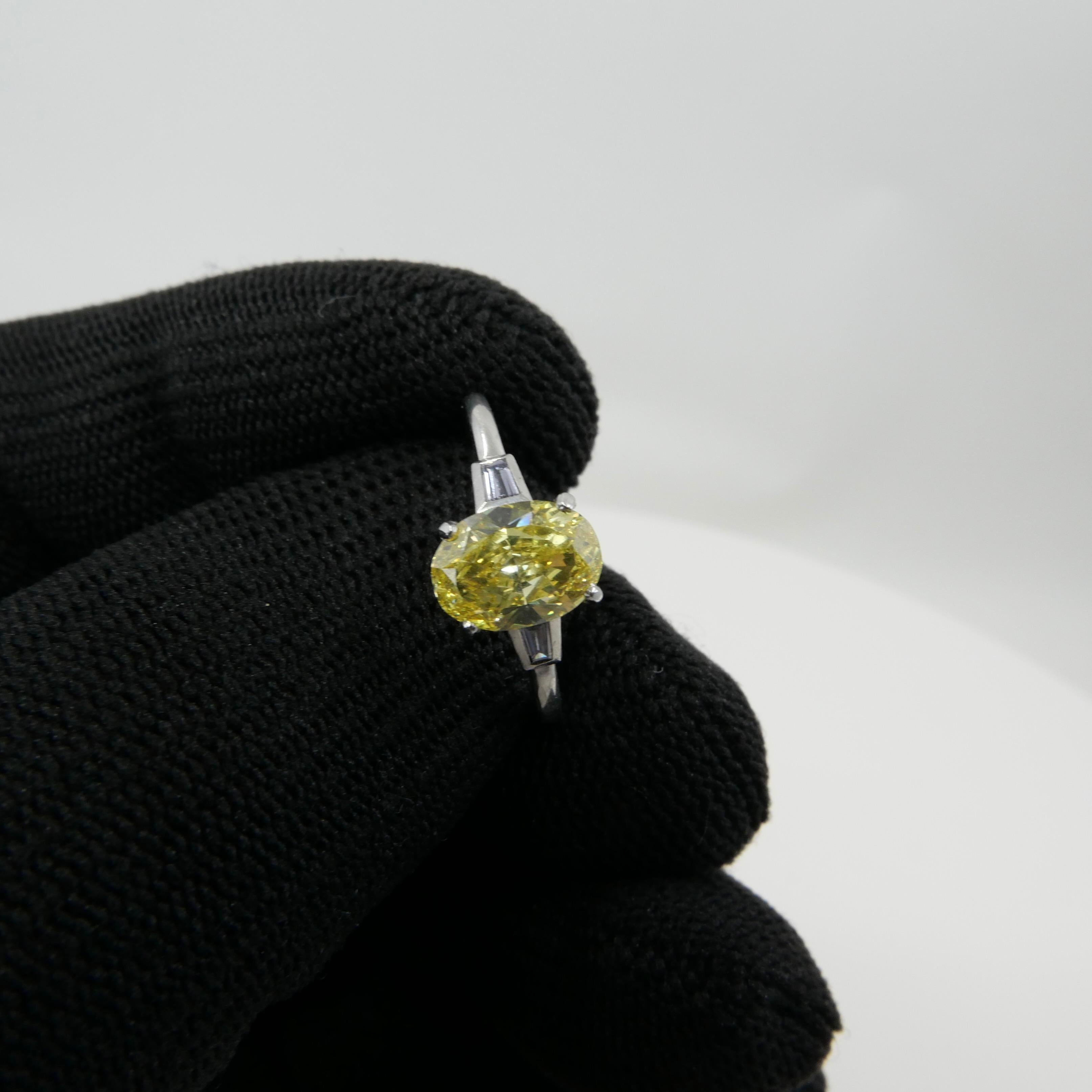 GIA Certified 1.4 Cts Fancy Vivid Yellow Oval Diamond Ring. Strong Color. 10
