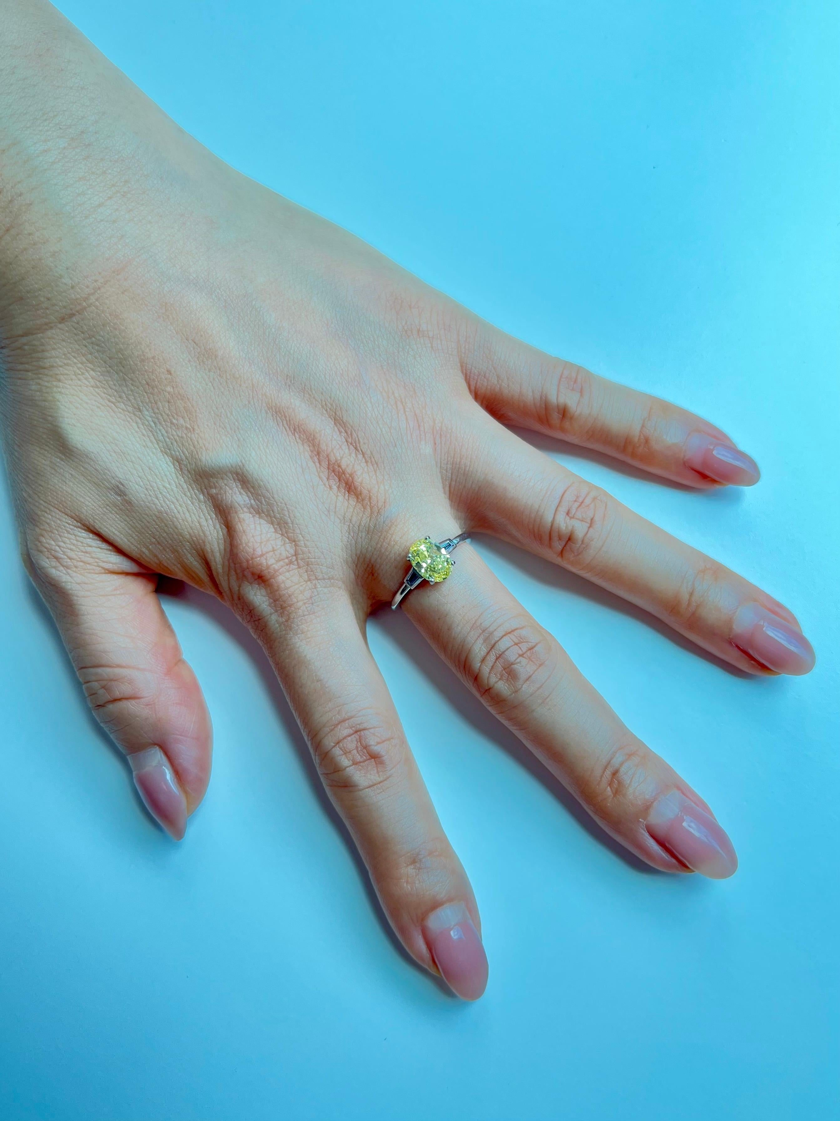 GIA Certified 1.4 Cts Fancy Vivid Yellow Oval Diamond Ring. Strong Color. 5