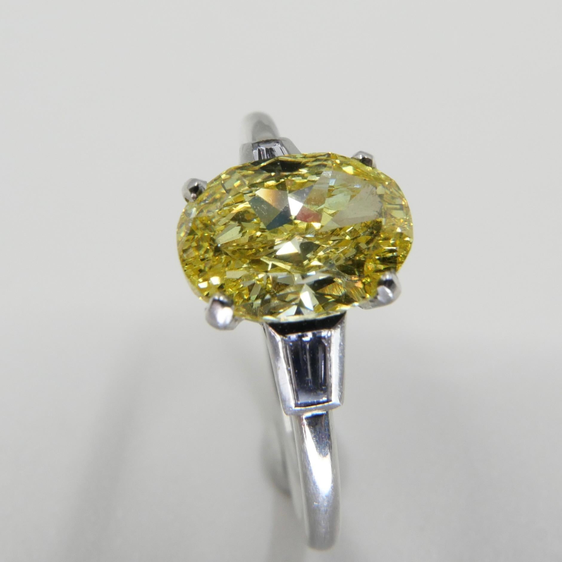 GIA Certified 1.4 Cts Fancy Vivid Yellow Oval Diamond Ring. Strong Color. 1