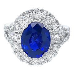 GIA Certified 14 Karat Gold 3.34 Carat Prong Set Faceted Blue Sapphire Ring