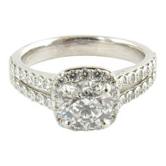 GIA Certified 14 Karat Gold Round .70 Carat Halo Diamond Engagement Ring