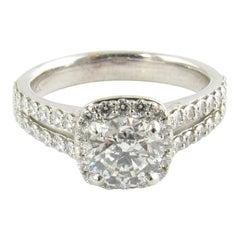 GIA Certified 14 Karat Gold Round .70 Carat Halo Diamond Engagement Ring
