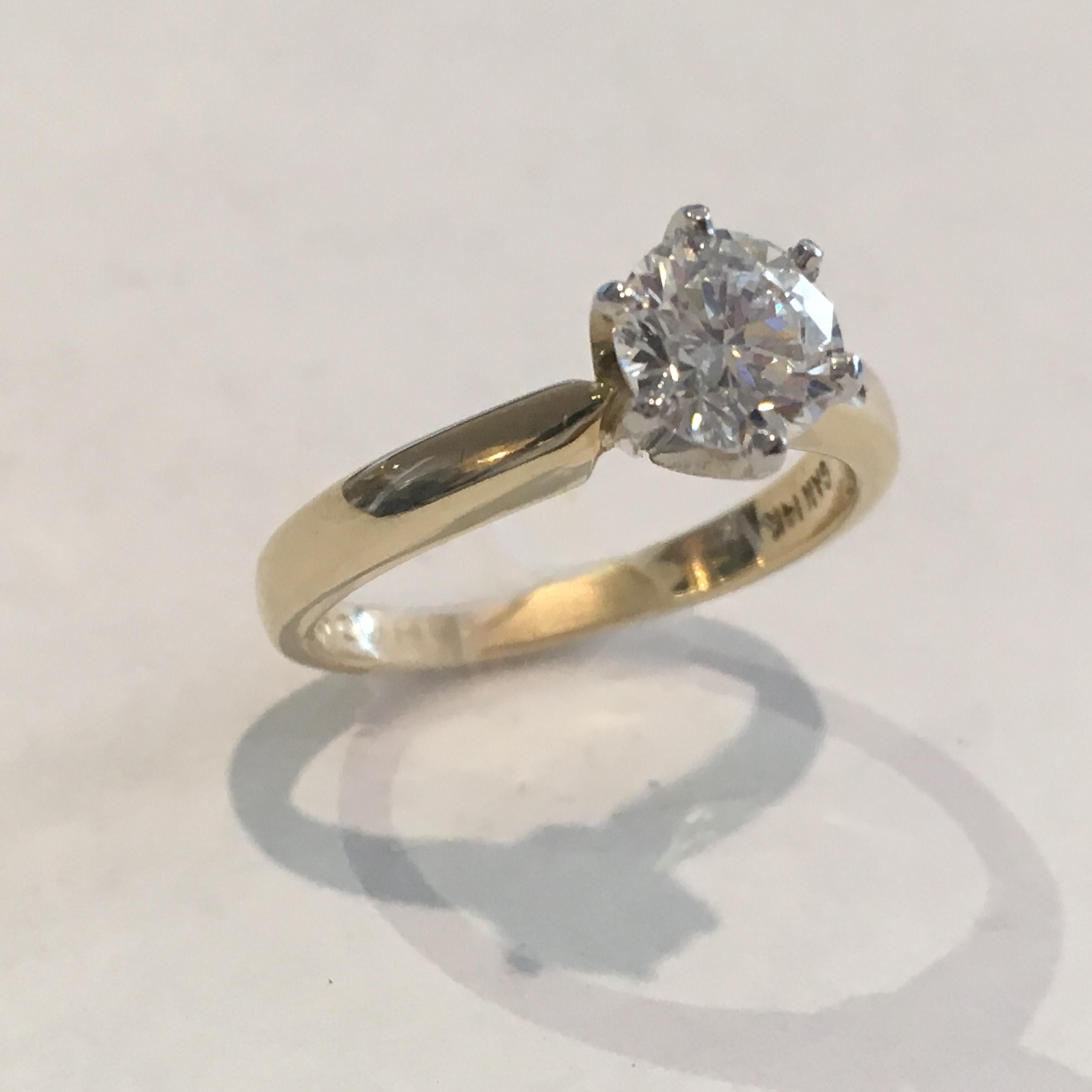 Round Cut GIA Certified 14 Karat Yellow Gold Diamond Solitaire Engagement Ring
