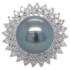 GIA Certified 14 mm Tahitian Pearl Diamond Cocktail Ring