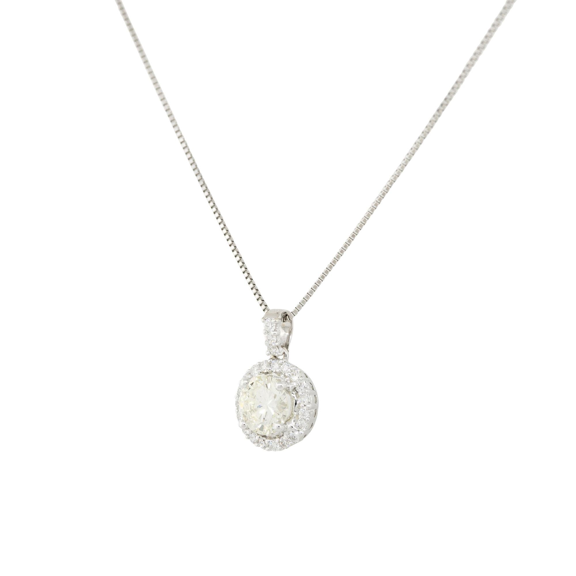 Modern GIA Certified 1.40 Carat Diamond Halo Necklace 18 Karat In Stock For Sale