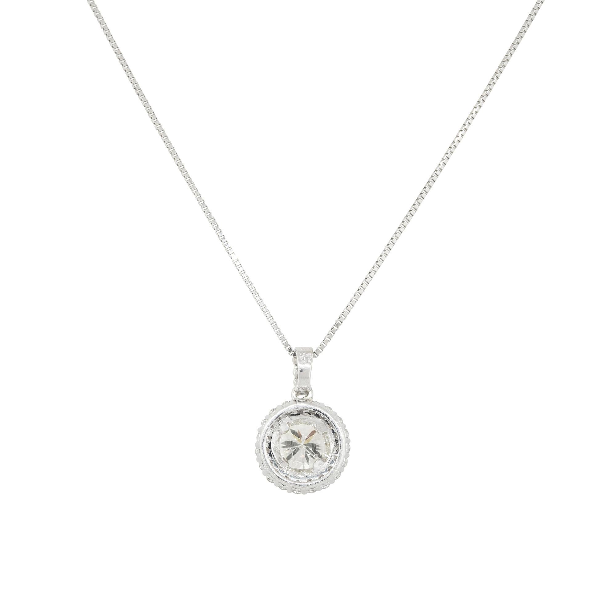 Women's GIA Certified 1.40 Carat Diamond Halo Necklace 18 Karat In Stock For Sale