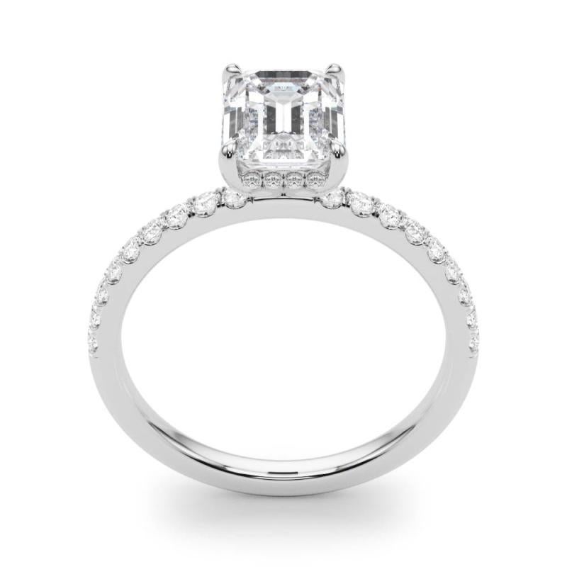 Donna GIA Certificato 1,40 Carati Smeraldo Nascosto Halo Pave  Anello con diamante in vendita