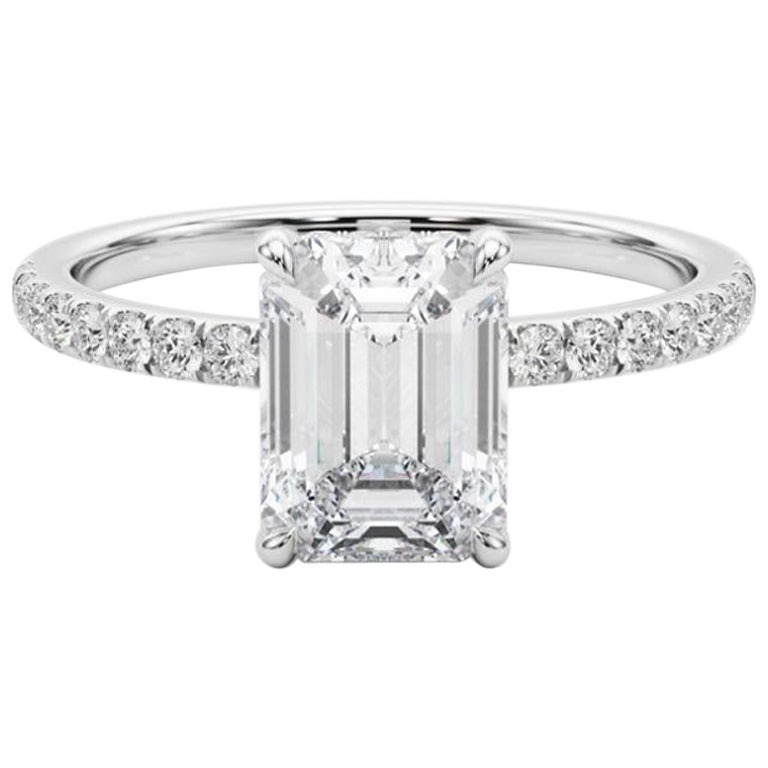 GIA Certificato 1,40 Carati Smeraldo Nascosto Halo Pave  Anello con diamante