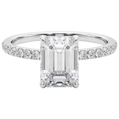 GIA Certificato 1,40 Carati Smeraldo Nascosto Halo Pave  Anello con diamante