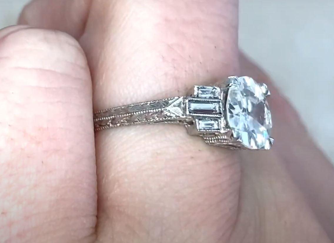 Women's GIA-Certified 1.40 Carat Euro-Cut Diamond Engagement Ring, VS1 Clarity, Platinum For Sale