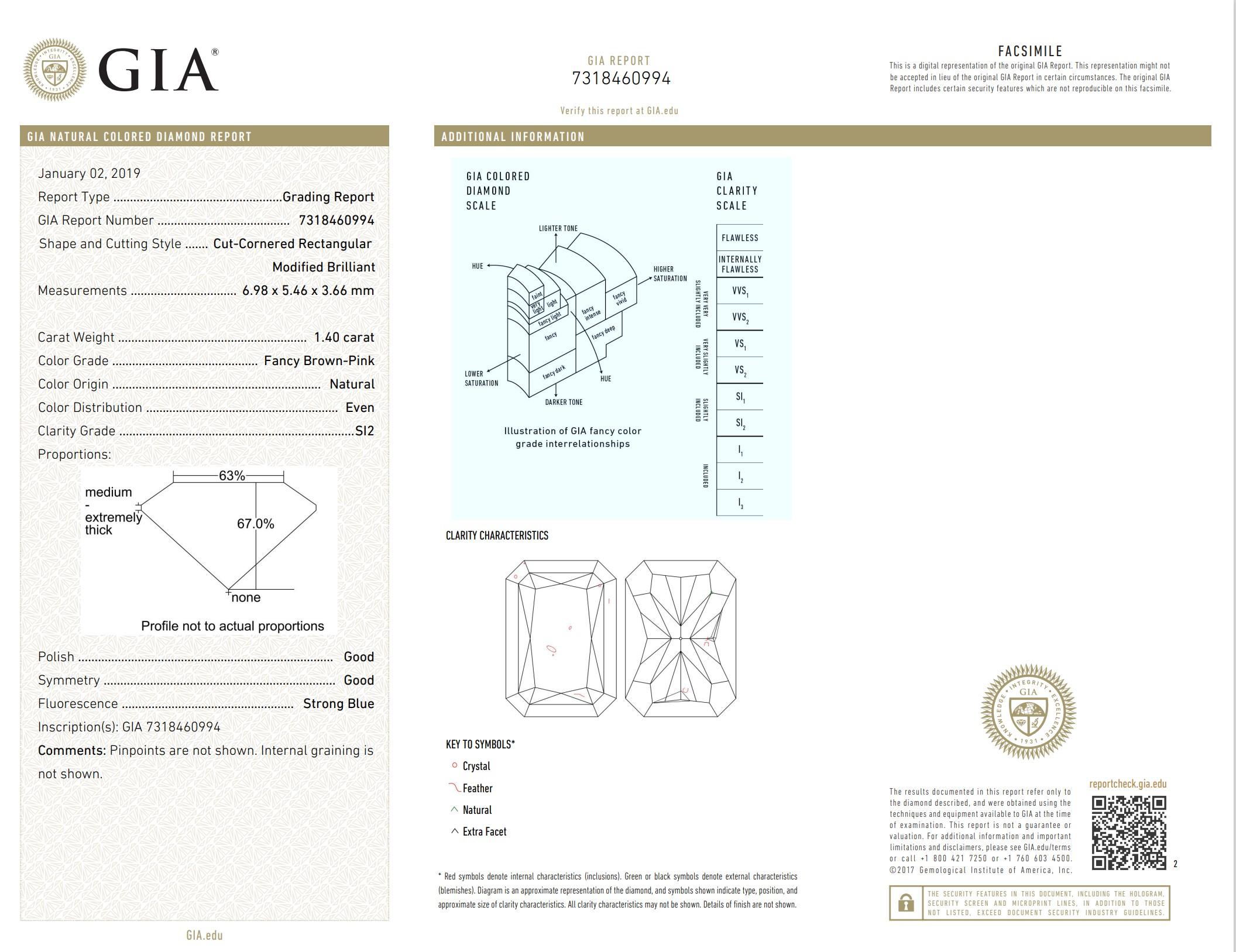 GIA Certified 1.40 Carat Fancy Brown Pink SI2 Clarity Diamond en vente 1